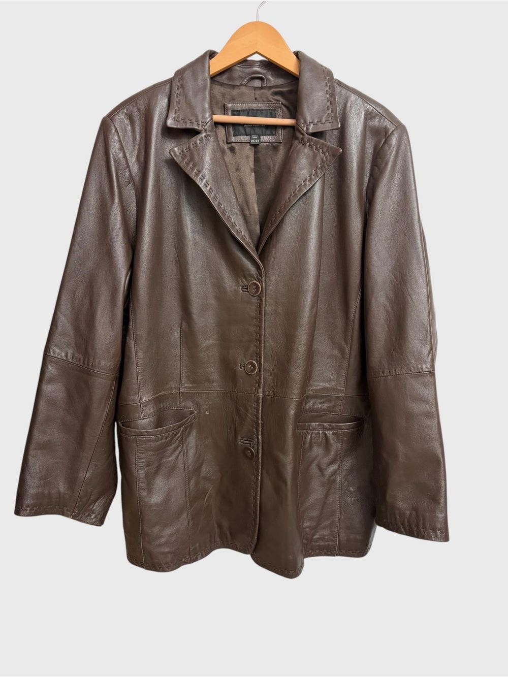 Vintage Avenue Brown Leather Blazer Jacket Car Coat Women's Size 22/24 Y2K 90s